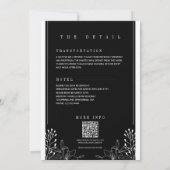 Black Floral Rustic Elegant Details QR Wedding  招待状 (裏面)