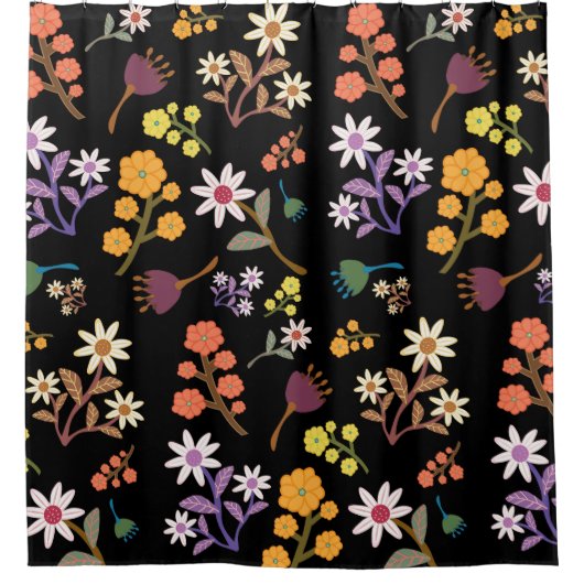 Black Floral Shower Curtain シャワーカーテン (正面)