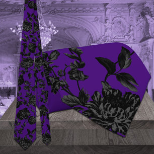 Black Floral Vine Wedding Gothic Purple ネクタイ