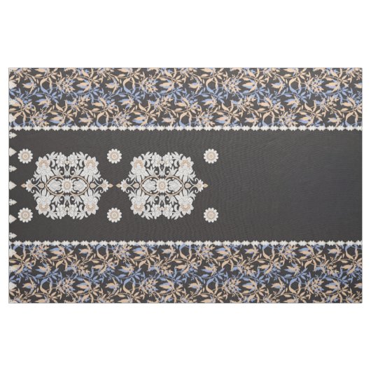 Black Floral Wallpaper. Boho Lace Textile ファブリック (ヤード)