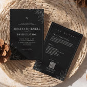Black Flower Rustic Elegant Monogram QR Wedding  招待状