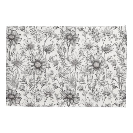 Black flowers drawing 枕カバー (裏面)