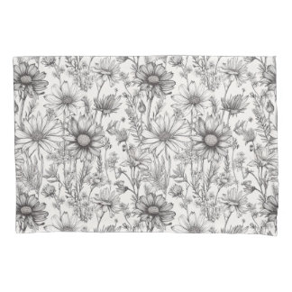 Black flowers drawing 枕カバー