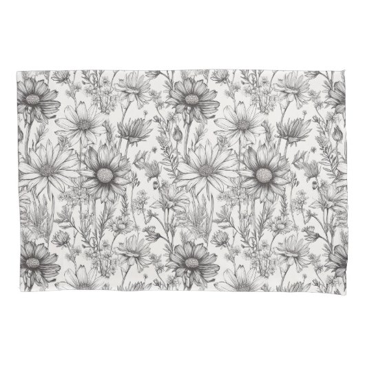 Black flowers drawing 枕カバー (正面)