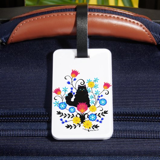 Black Fluffy Cat with Flowers ラゲッジタグ (裏面インサイチュ4)