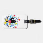 Black Fluffy Cat with Flowers ラゲッジタグ (正面横)