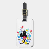 Black Fluffy Cat with Flowers ラゲッジタグ (正面縦)