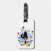 Black Fluffy Cat with Flowers ラゲッジタグ (裏面縦)