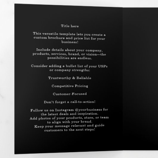 Black Folded Brochure | Custom Modern Business  三つ折りカード (内部最初)