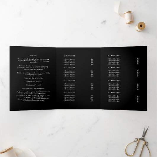 Black Folded Brochure | Custom Modern Business  三つ折りカード (内部)