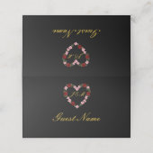 Black folded place card - floral heart Guest name プレイスカード (外部開封)