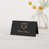 Black folded place card - floral heart Guest name プレイスカード (正面)