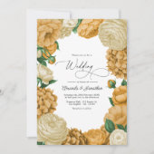 Black Forest Green, Ecru/Warm Honey Floral Wedding 招待状 (正面)