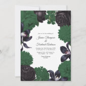 Black & Forest Green Photo/QR Code Floral Wedding 招待状 (正面)