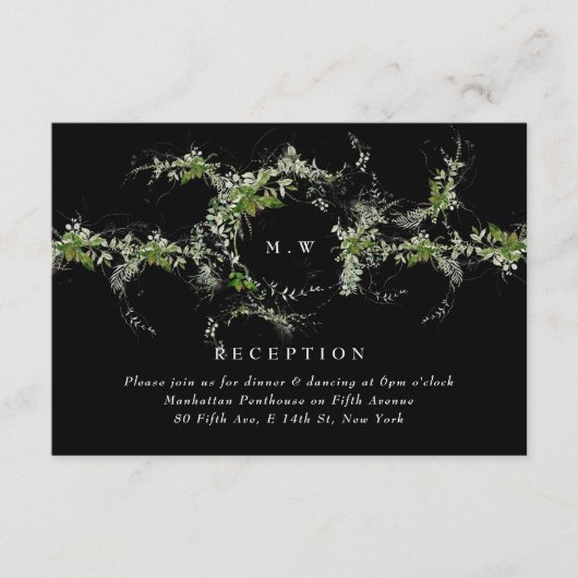 Black Formal Eucalyptus Wreath Monogram Wedding エンクロージャーカード (正面)
