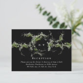 Black Formal Eucalyptus Wreath Monogram Wedding エンクロージャーカード (スタンド正面)