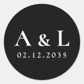 Black Formal Serif Typography Monogram Wedding ラウンドシール (正面)