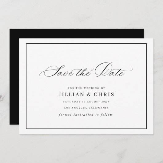 Black frame calligraphy wedding save the date card 招待状 (正面/裏面)
