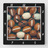 Black Frame Football Pattern スクエア壁時計 (正面)