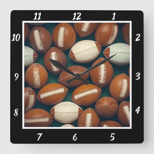 Black Frame Football Pattern スクエア壁時計 (正面)