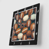 Black Frame Football Pattern スクエア壁時計 (傾斜)