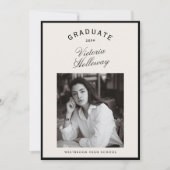 Black Frame Ivory Graduation One Photo Announcemen 招待状 (正面)