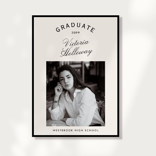 Black Frame Ivory Graduation One Photo Announcemen 招待状