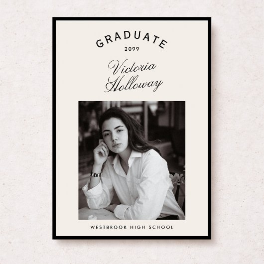 Black Frame Ivory Graduation One Photo Announcemen 招待状