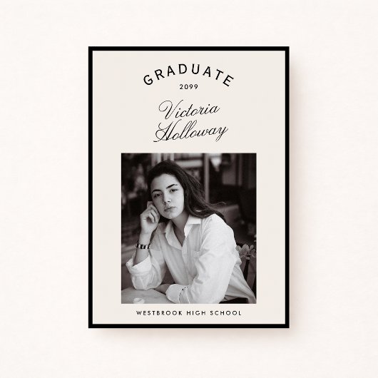 Black Frame Ivory Graduation One Photo Announcemen 招待状