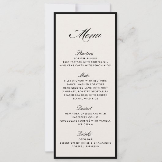 Black Frame Modern Ivory Wedding Menu card 招待状 (正面)