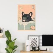 Black French Bulldog Bathroom Print Japandi ポスター (ホームオフィス)