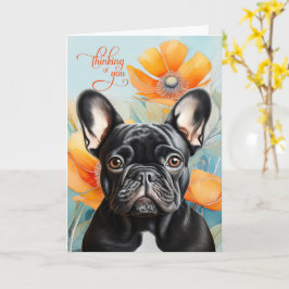 Black French Bulldog Orange Poppy Thinking of You カード