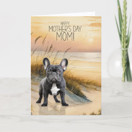 Black French Bulldog Sunset Beach Mother's Day シーズンカード