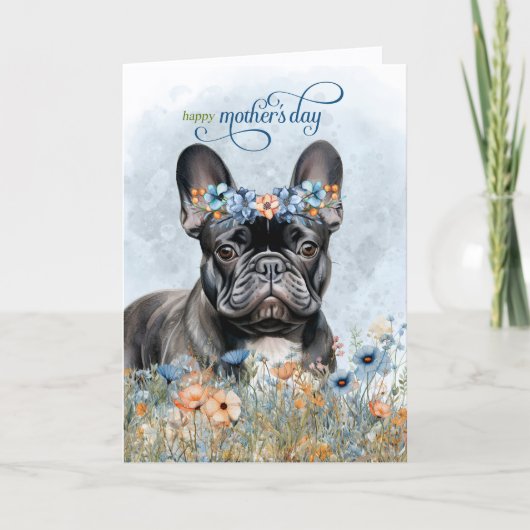 Black French Bulldog Wildflowers Mother's Day シーズンカード (正面)