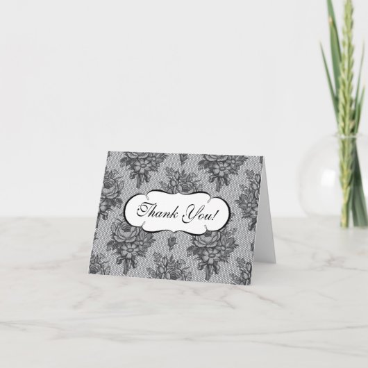 Black French Lace Thank You Note Card サンキューカード (正面)