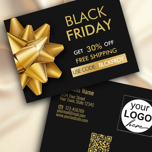 Black Friday Sale Gold Bow QR Code Discount Card