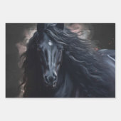 Black Friesian Horse ラッピングペーパーシート (正面3)