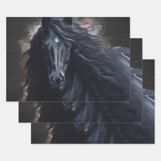 Black Friesian Horse ラッピングペーパーシート (セット)