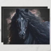 Black Friesian Horse Scrapbook Paper (正面/裏面)