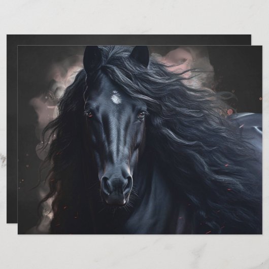 Black Friesian Horse Scrapbook Paper (正面/裏面)