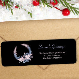 Black Frosted Watercolor Wreath Return Address ラベル
