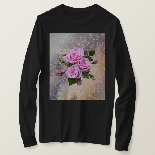 Black full sleeves shirt with roses tシャツ (デザイン正面)