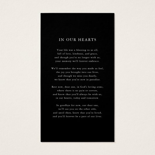 Black Funeral Sympathy Photo Memorial Prayer Card (裏面)