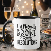 Black Funny Broke New Year Resolutions Typography マグカップ