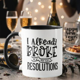 Black Funny Broke New Year Resolutions Typography マグカップ