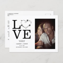 Black Funny Floral Love Heart Custom photo Couple 案内ポストカード
