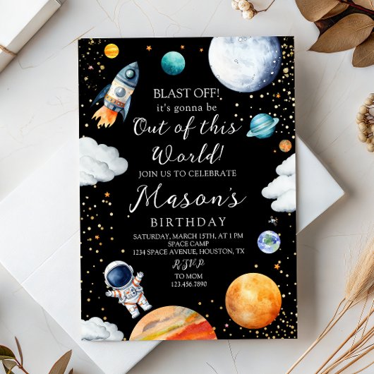 Black Galaxy Rocket & Astronaut Out of This World 招待状