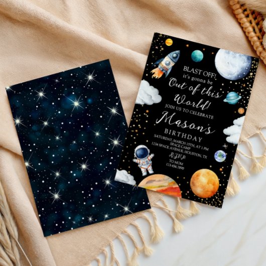 Black Galaxy Rocket & Astronaut Out of This World 招待状