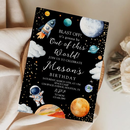 Black Galaxy Rocket & Astronaut Out of This World 招待状