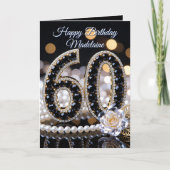 Black Gems White Rose and Pearls 60th Birthday カード (正面)